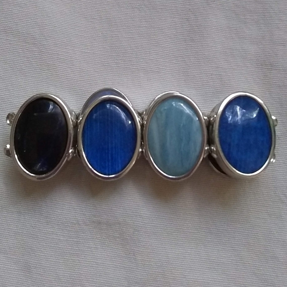 Chico’s Stretch Bracelet Blue Black Stones Large Nickel Free Azul Collection - Picture 8 of 10